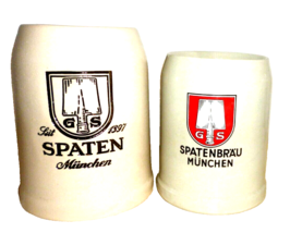 2 Spaten Hacker Pschorr Lowenbrau Paulaner Salvator Munich German Beer Steins - £10.02 GBP
