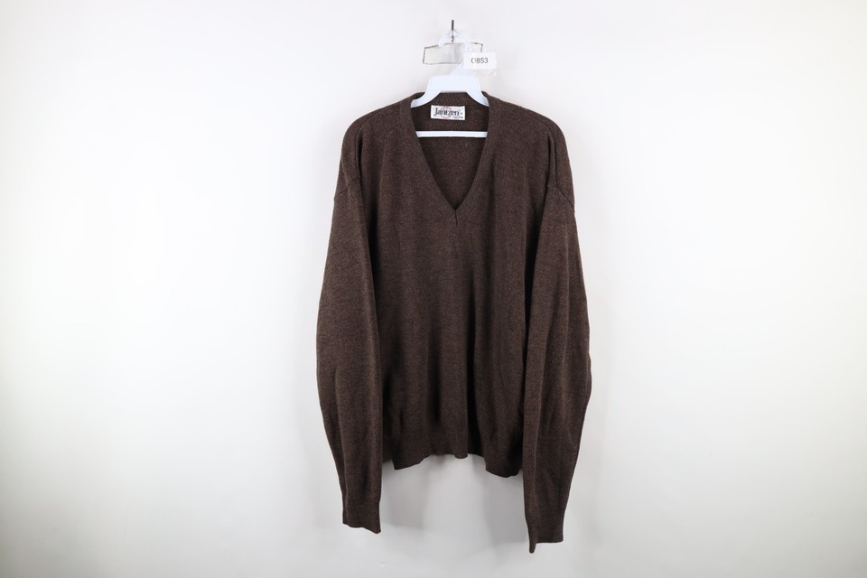 Vintage 70s Streetwear Mens XL Distressed Blank Knit V-Neck Sweater Brow... - $35.59