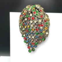 Vintage Art Deco Dress Clip, Pot Metal Encrusted with Multicolored Crystals - $111.27