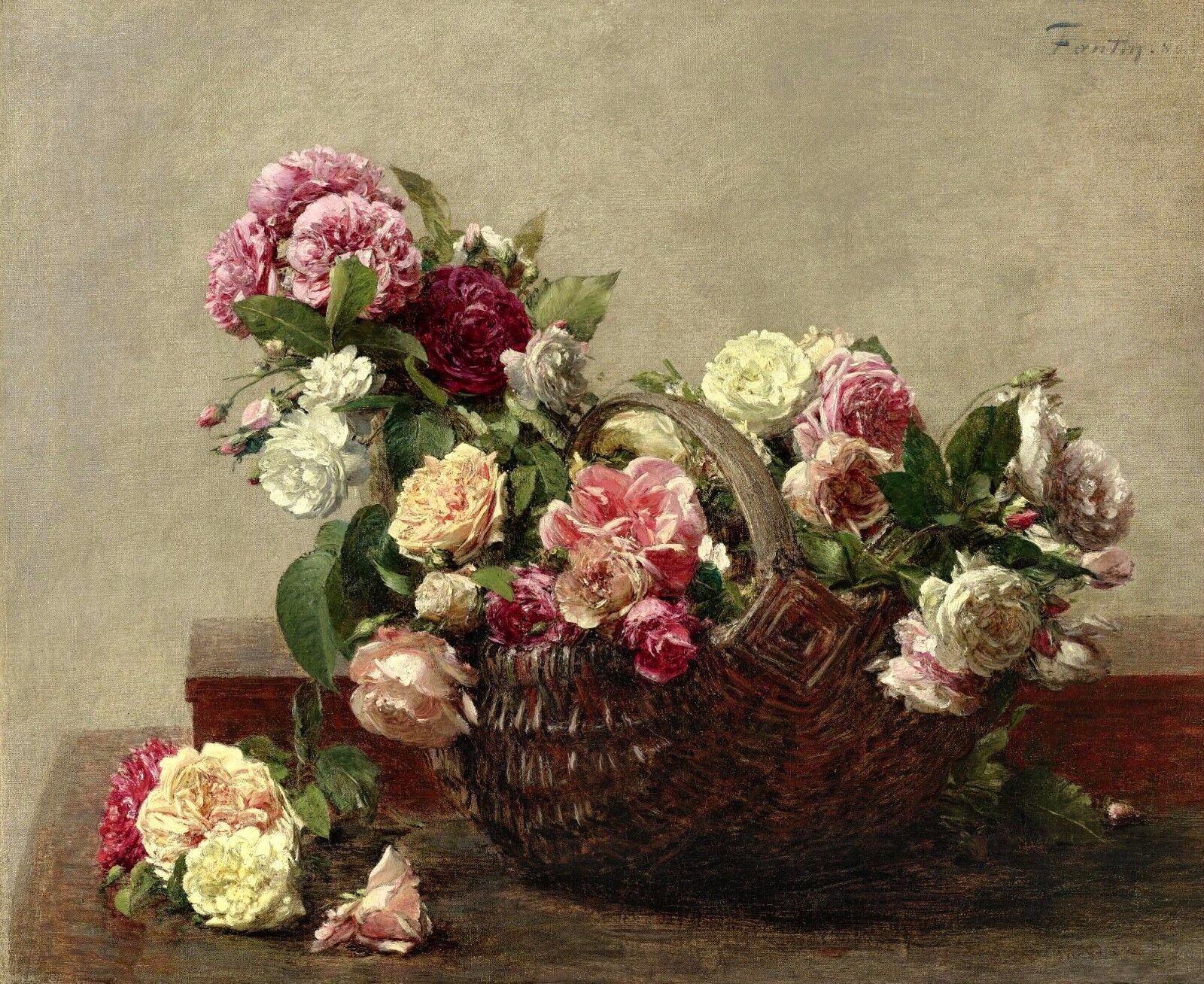 Art Giclee Printed Oil Painting Print Roses in basket Classical Canvas - $7.69+
