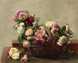 Art Giclee Printed Oil Painting Print Roses in basket Classical Canvas - £6.02 GBP+
