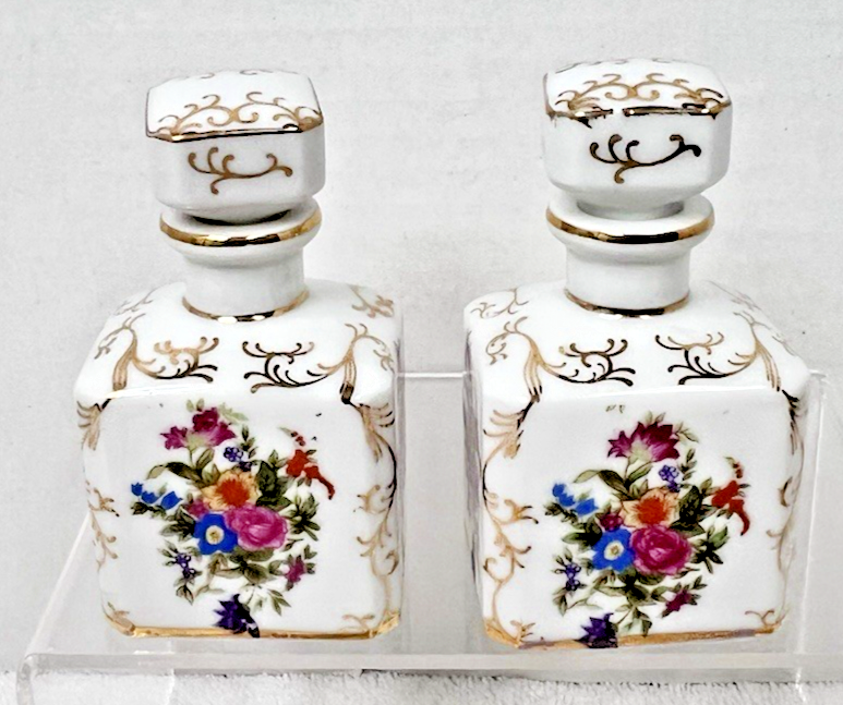 2 Vintage Irice Floral & GOLD Perfume Scent Bottles In Great Shape 3 1/2 inch Item image 4