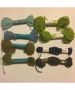 Vintage 8 Tapestry Wool Skeins Anchor Bernat DMC Lisa Copenhagen Blue Green - $19.79