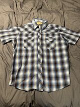 Wrangler Western Snap Shirt XL Blue Plaid Short Sleeve Pearl Snaps - $16.71