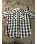 Wrangler Western Snap Shirt XL Blue Plaid Short Sleeve Pearl Snaps - €14,34 EUR