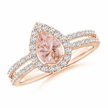 ANGARA Pear Morganite and Diamond Halo Split Shank Ring for Women in 14K... - £1,413.31 GBP