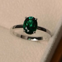 925 Sterling Silver Natural Certified 7Ct Emerald Solitaire Ring For Beloved - £41.24 GBP