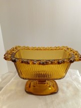 Vintage Indiana Glass Co Amber Color Rectangular Pedestal Glass with Lac... - $19.80