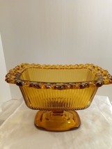 Vintage Indiana Glass Co Amber Color Rectangular Pedestal Glass with Lac... - $19.80