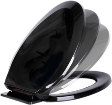 Black Plastic Elongated Toilet Seat With Non-Slip Seat Bumpers And Adjus... - $1,257.09 MXN
