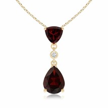 and Pear Garnet Drop Pendant with Diamond in 14K Yellow Gold (A, Size- 8x6MM) - £298.47 GBP