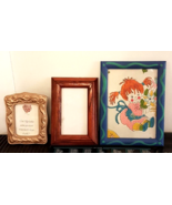 Painted Blue Wood &amp; Gold Frame LOT Rectangle Wall or Shelf Stand Glass - $14.79