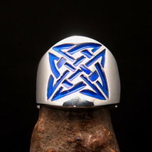 Excellent crafted Men&#39;s Ring blue Celtic Knot X-Cross Circle - Sterling Silver - £49.71 GBP