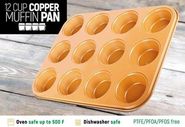 Copper Professional Healthy 12 Cup Cake and Muffins Baking Pan Sheet - $12.82