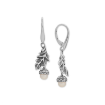 Sterling Silver Cultured Freshwater Pearl Acorn and Leaf Lever Earrings - £67.13 GBP