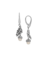 Sterling Silver Cultured Freshwater Pearl Acorn and Leaf Lever Earrings - $92.00