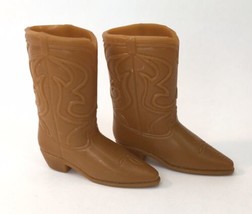 VTG Ken Barbie Doll Brown Squishy Short Western Cowboy Boots w Pattern - Taiwan - £11.99 GBP