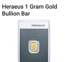 Original 1 gram gold bar Heraeus Feingold 999.9 with certified, serial n... - £84.05 GBP