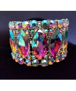 Rhinestone Bracelet Stretch, Silver Tone AB, Crystal Pageant Prom Jewelr... - £42.33 GBP