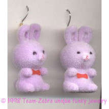 Big Funky Fuzzy Bunny EARRINGS-Retro Mini Easter Rabbit Toy Charm Jewelry-PURPLE - £6.15 GBP