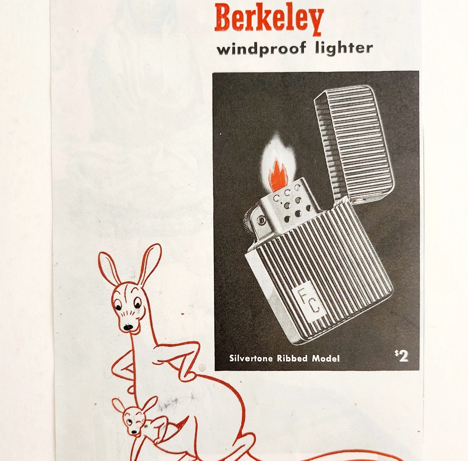 1947 Berkeley Windproof Lighter Advertisement Vintage Smoking Kangaroo D... - $19.99