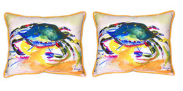 Pair of Betsy Drake Green Crab Large Indoor Outdoor Pillows 16x20 - £71.21 GBP