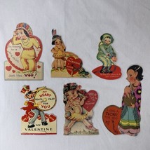 Vtg 1940s Valentine Cards Lot (6) Girls Folding Folded Kitschy Native American - £38.21 GBP