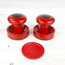 Vintage Set of 2 Haley Air Hockey Paddles Strikers Red w Knob Handles &amp; ... - $19.39