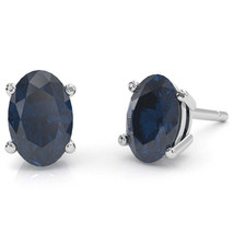 Lab-Created Sapphire 8x6mm Oval Stud Earrings in 14k White Gold - £273.31 GBP