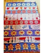 Throw Blanket 66&quot; x 46&quot; 100% Cotton Country Floral Garden Water Can Wove... - £31.38 GBP