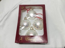 Vintage Visions by Holly glass ornaments White with Merry Christmas Made USA - £7.11 GBP