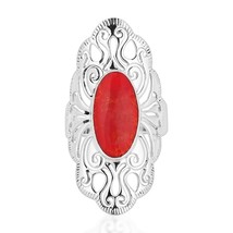 Vintage Filigree Swirl Beauty Oval Red Coral Sterling Silver Ring-8 - £26.10 GBP