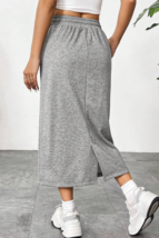 Grey Plain Drawstring Waist Midi Skirt - $420.57 MXN