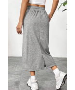 Grey Plain Drawstring Waist Midi Skirt - $22.51