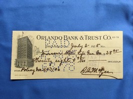 Orlando Bank &amp; Trust Co. - Orlando Florida FL FLA  1925 Obsolete Check C... - $19.78