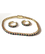 Vintage Joan Rivers Gold-tone Multi-color Crystal Tennis Bracelet/ Hoop ... - $74.25