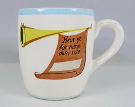 Nasco Japan &quot;Hear Ye&quot; Child&#39;s Cup Vintage 1940s Ceramic Illustrated Mug - £19.79 GBP