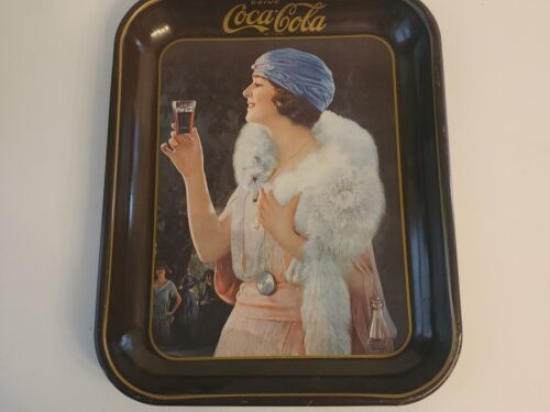 Primary image for Coca Cola Tin Tray with Woman, 1970s Reproduction 