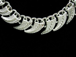 Jagged Teeth Choker Style Necklace Vintage Silvertone Metal Costume Jewelry 16&quot; - £10.35 GBP