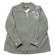 Bob Mackie Wearable Art Jacket Gray w/Embroidery Phoenix Bird Full Zip Sz Med - £21.40 GBP