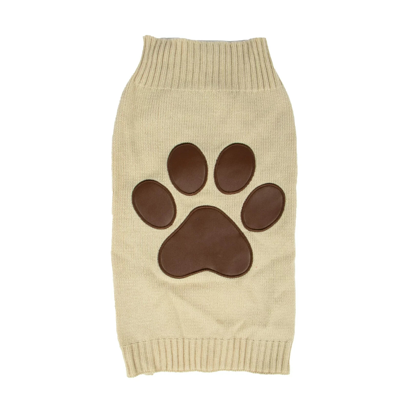 House of Barker Knit/Paw Applique Dog Sweater - Tan (L /21"-24" Chest Girth) NEW Item image 2