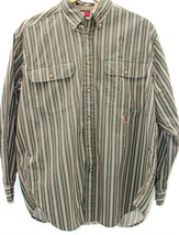 Vintage TOMMY HILFIGER Lion Crest Green Striped Men&#39;s Medium Button Front Shirt  - £7.29 GBP