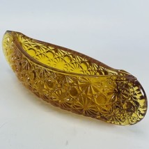 LE Smith Amber Daisy And Button Glass Canoe Toothpick Holder Relish Dish VTG - £11.33 GBP