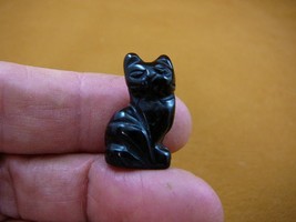 Y-CAT-SI-509) little 1&quot; Sit KITTY CAT in black Onyx gemstone STONE figur... - $8.59