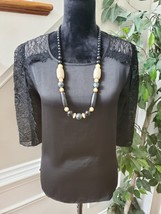 BcbgMaxazria Women Black 100% Polyester Round Neck 3/4 Sleeve Top Blouse... - $35.00