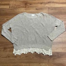Pins &amp; Needles Oatmeal Brown Pullover Sweater Lace Trim Womens Size Medium - $17.82