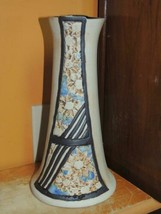 Tenmoku Pottery 10.5&quot; Vase Hand Painted handmade Malaysia Vintage art po... - $17.99