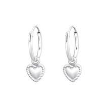 Hanging Heart Earrings 925 Silver Hoop Earrings - £12.73 GBP