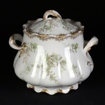 Theodore Haviland Schleiger 834 Green &amp; Gold Flowers Biscuit Jar, Antique 5 5/8&quot; - £75.51 GBP