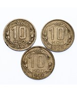 1937, 1939 &amp; 1940 Russia 10 Kopeks (Extra Fine, XF Condition) 3 Coin Lot - €44,21 EUR